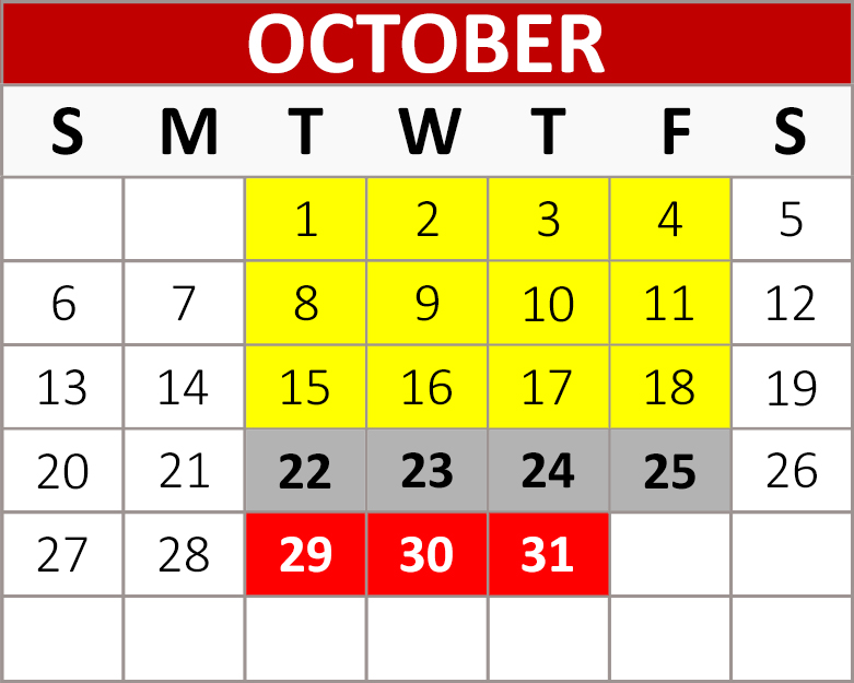 October Block Calendar
