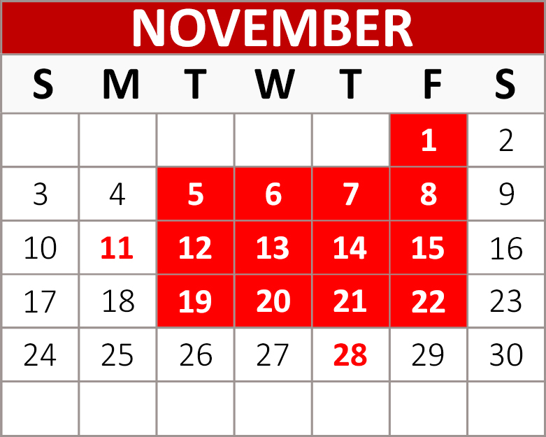 November Block Calendar