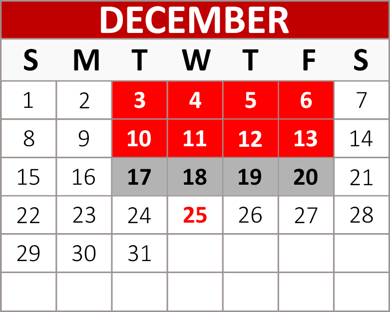 December Block Calendar