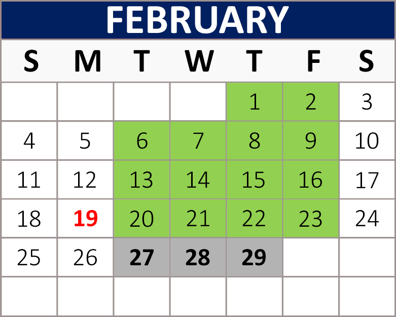 February Block Calendar