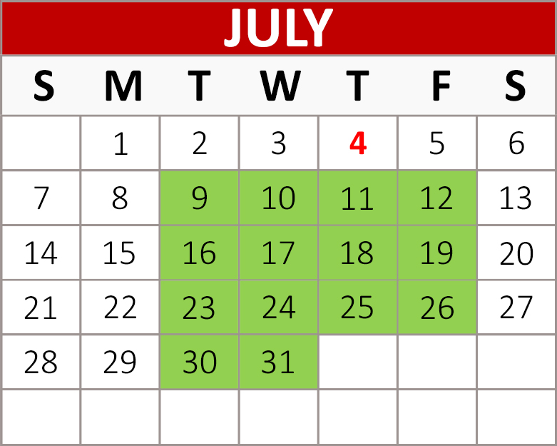 July Block Calendar
