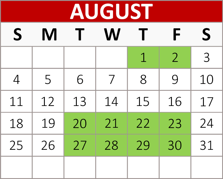 August Block Calendar