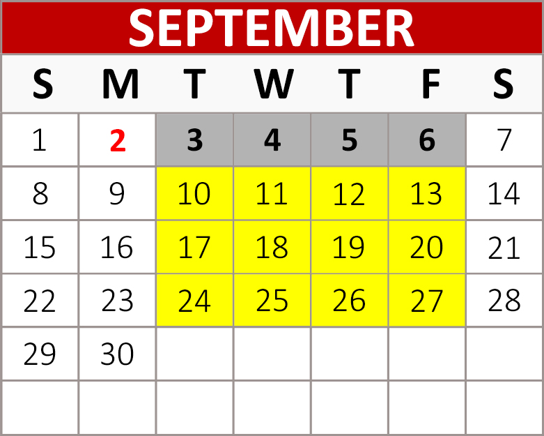 September Block Calendar